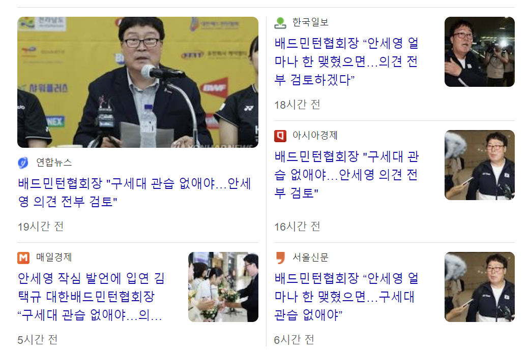 배드민턴 협회장 구세대 관습 없애야...안세영 의견 검토 예정 섬네일