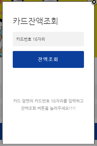 잔액조회 카드번호 16자리 입력