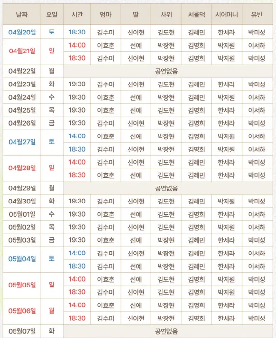 친정엄마출연진스케쥴