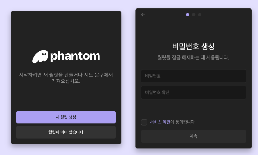 팬텀 지갑 생성 및 비밀번호 설정하기