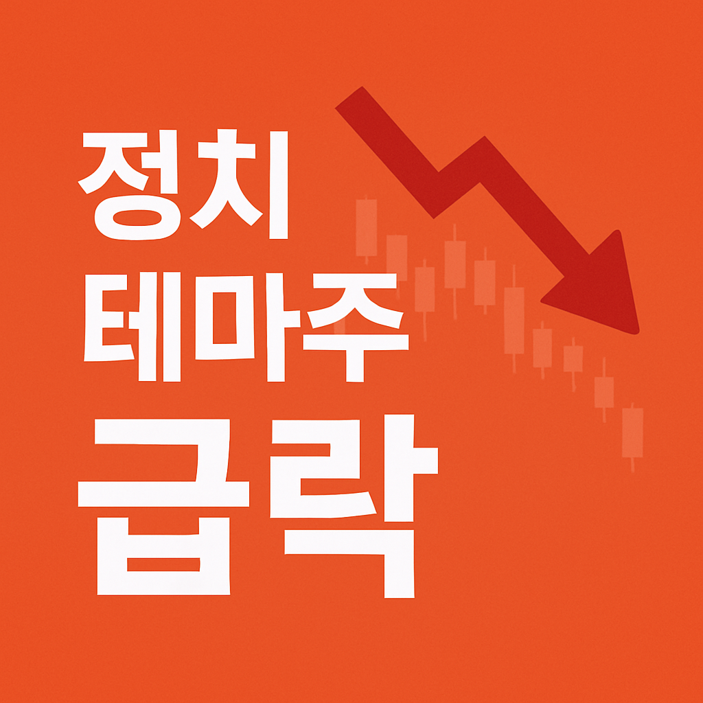 정치 테마주 급락 썸네일｜2025년 4월 국내 증시에서 이재명&middot;한덕수 관련 정치 테마주 동반 하락 이슈를 상징적으로 표현한 그래픽 이미지