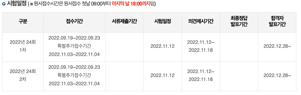 2022년 경비지도사 시험일정