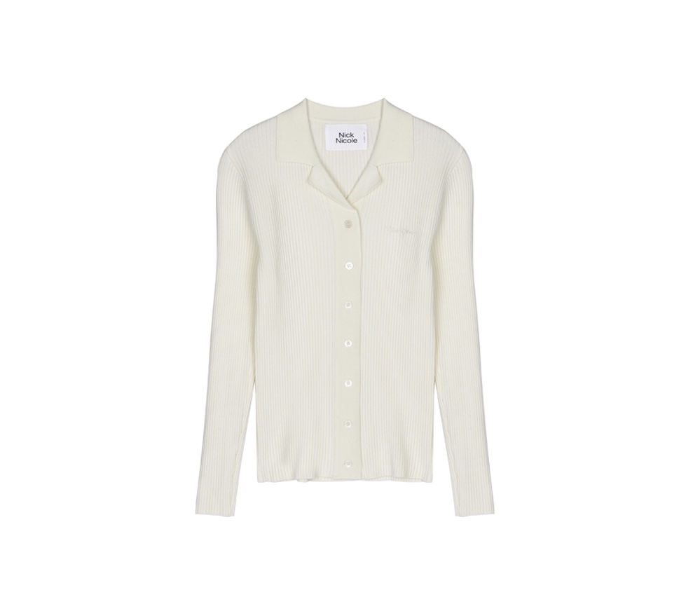  OPEN COLLAR RIBBED KNIT_CREAM
