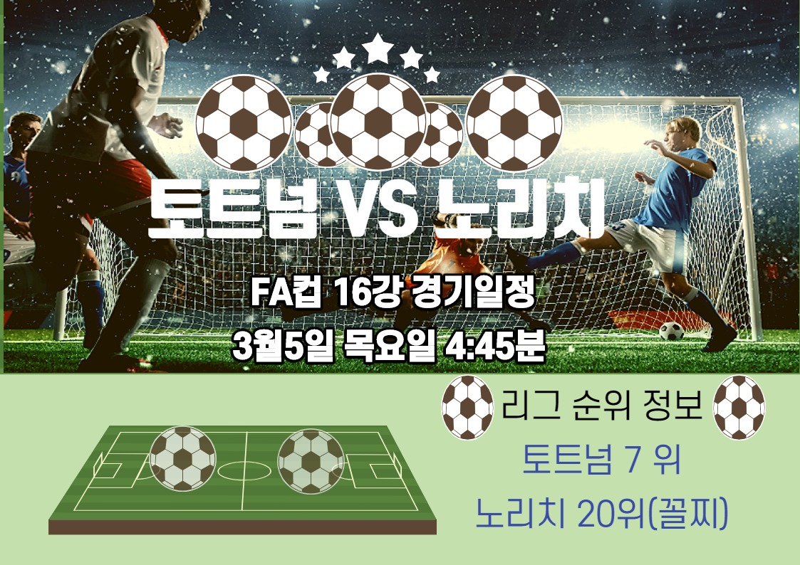  FA컵 16강전 대진표 확인 토트넘 VS 노리치 관전포인트