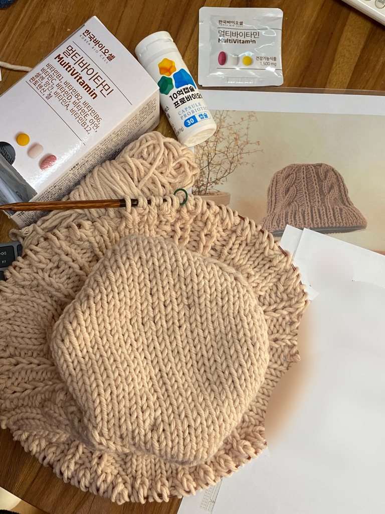 버터6 크림베이지피 콕블루 (바늘이야기키트) 대바늘뜨기 - 니트버킷햇, 7