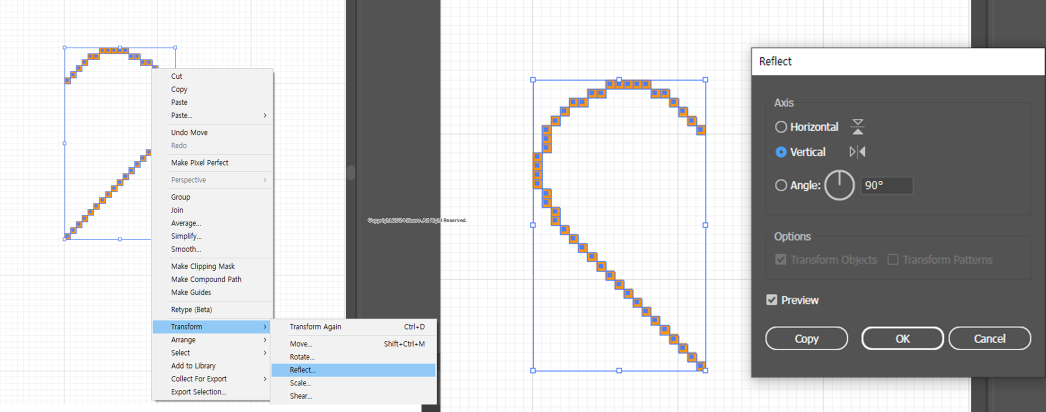 Transform → Reflect → Copy