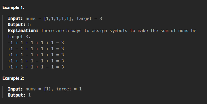 LeetCode 494. Target Sum(JAVA) :: shryoo 님의 블로그