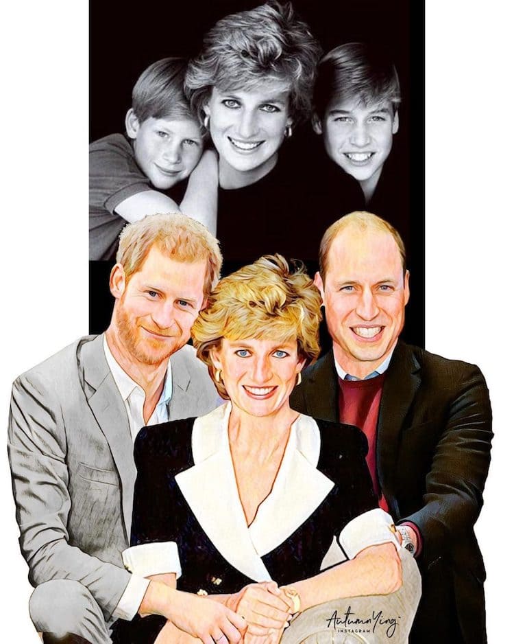  다이애나 왕세자가 살아있다면...가을 잉의 왕실 일러스트레이션 Poignant Illustrations Imagine Princess Diana and the Royal Family if She Was Alive Today