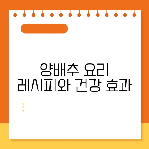 양배추 요리 레시피와 건강 효과