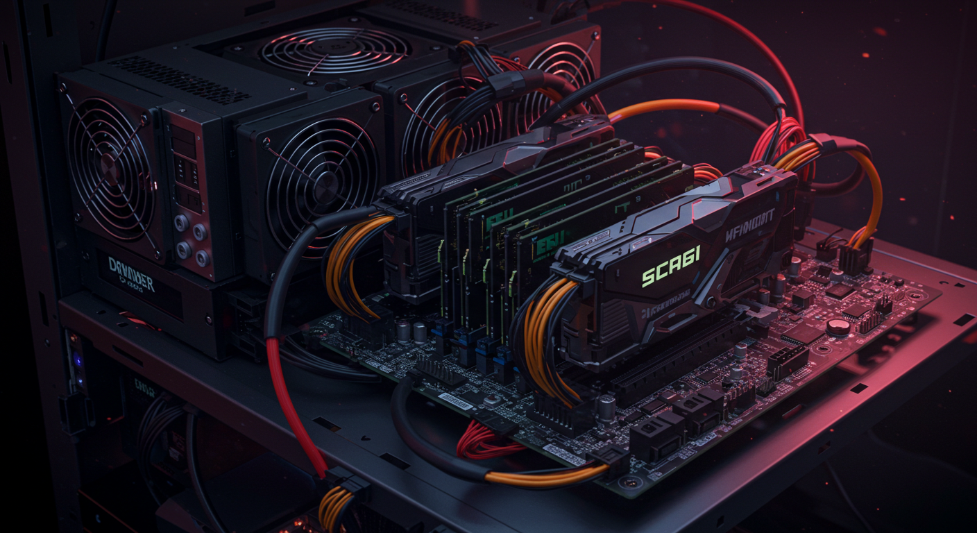 GPU 채굴 장비를 구성하는 모습 또는 주요 부품 배치