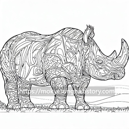 코뿔소 색칠 공부 도안(복잡함) 2