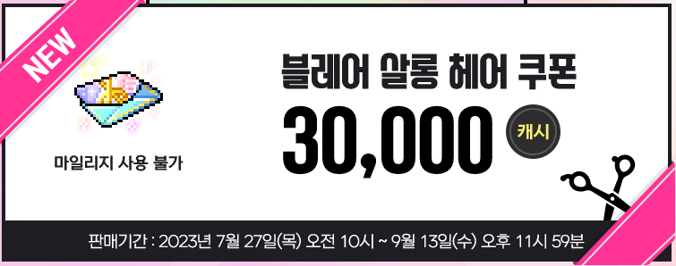  메이플 블레어 살롱 헤어 쿠폰(쿼츠 헤어,펄리 헤어)