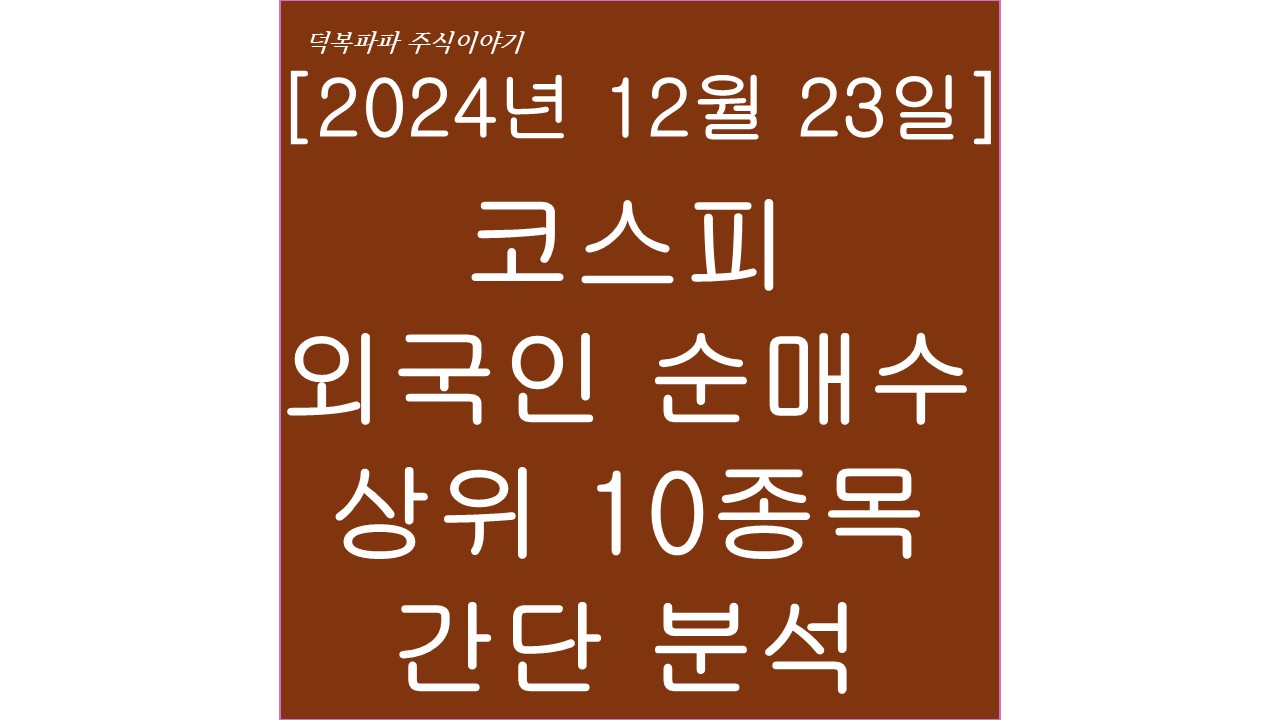 [2024년 12월 23일] 코스피 외국인 순매수 상위 10종목 간단 분석