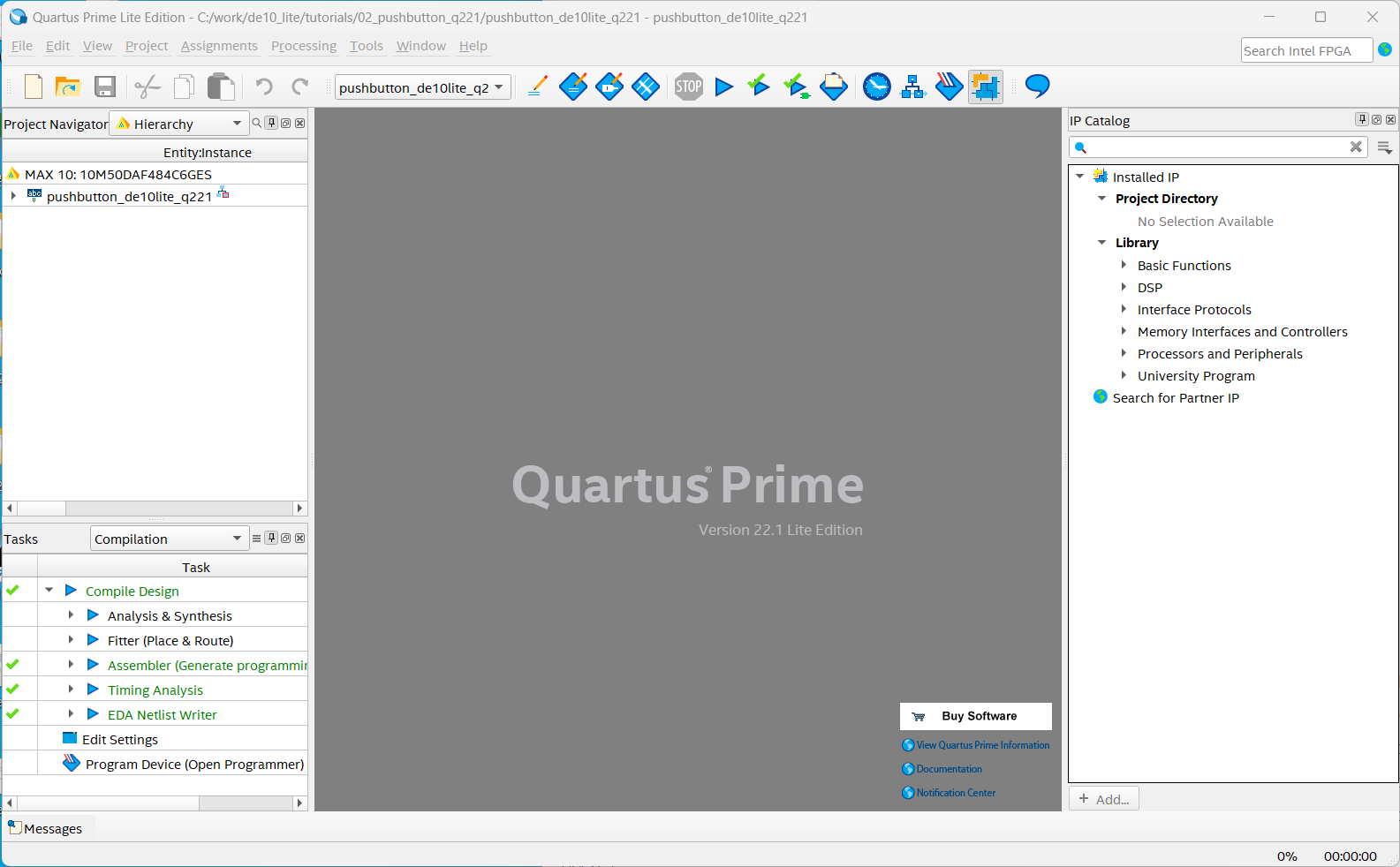 Quartus Prime 프로그램 실행 화면