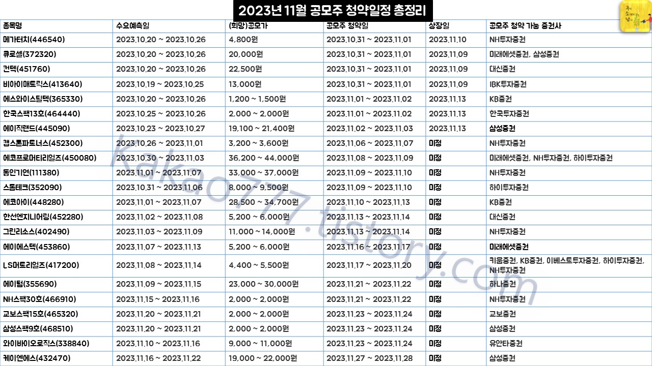 11월 공모주 청약 일정