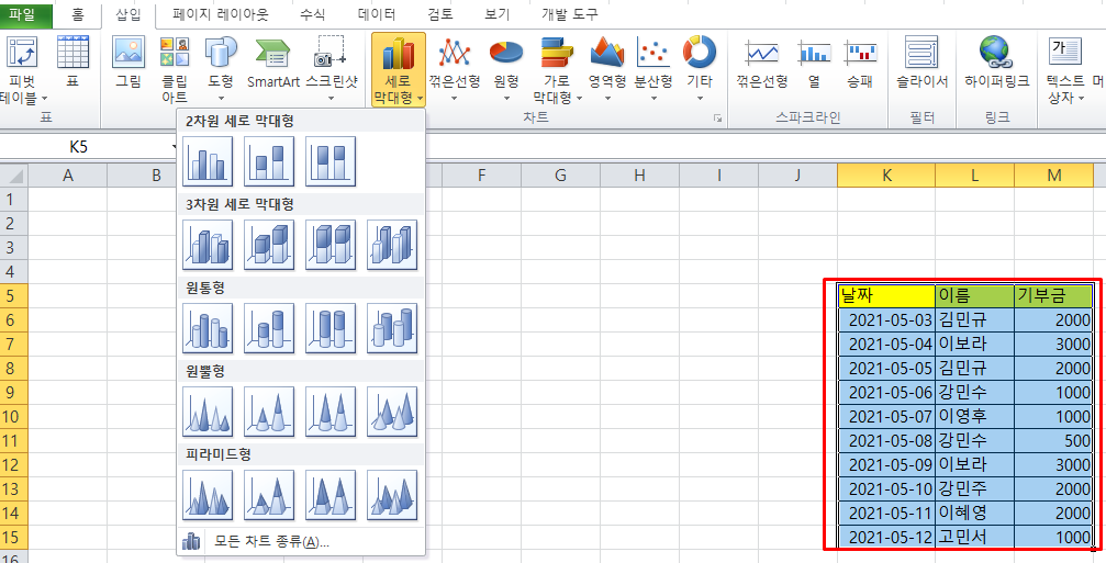 엑셀 막대형 그래프