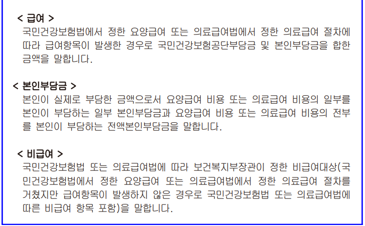 본인부담 급여의료비 및 연간 본인부담 급여의료비 등 용어해설