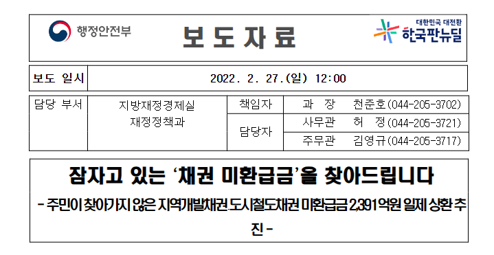 자동차 채권 미환급금 보도자료