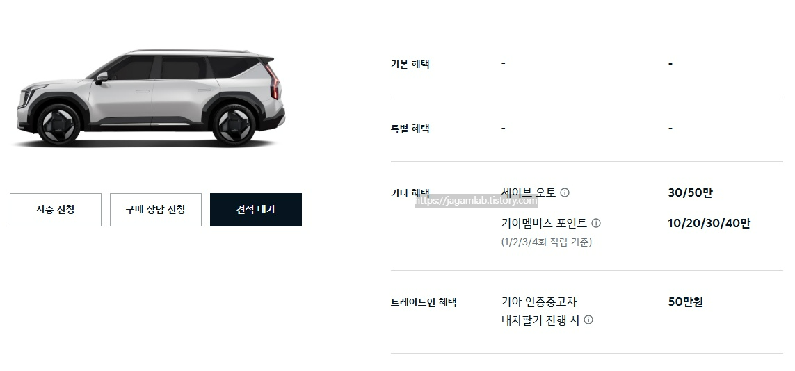 25년 6월 2025 EV9 세이브오토, 기아멤버스 포인트, 기아 인중중고차 내차팔기 구매 혜택