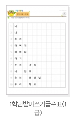  초등학교 1학년 받아쓰기 급수표 다운
