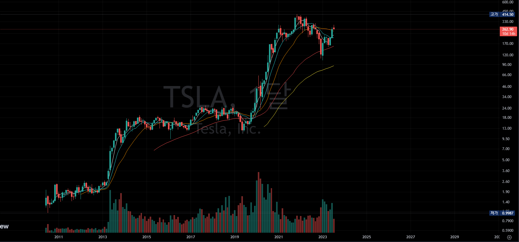  한국인이 좋아하는 테슬라(TSLA) 차트 구경하기 c