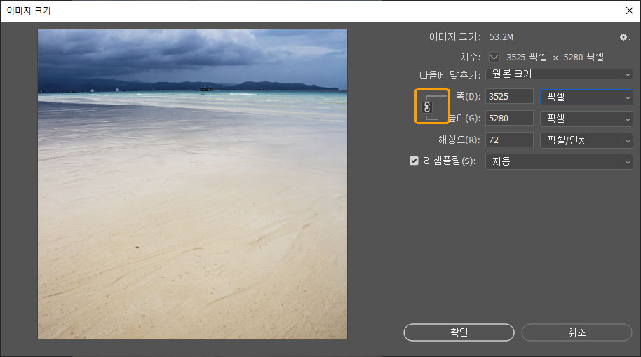 종횡비 제한 옵션