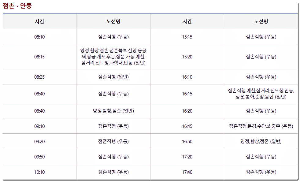 상주 시외버스터미널 시간표 3