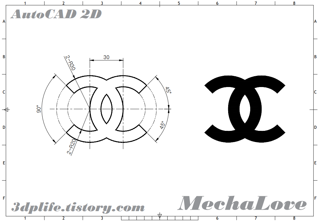  오토캐드로 샤넬(CHANEL) Logo 그려보기 - 0007