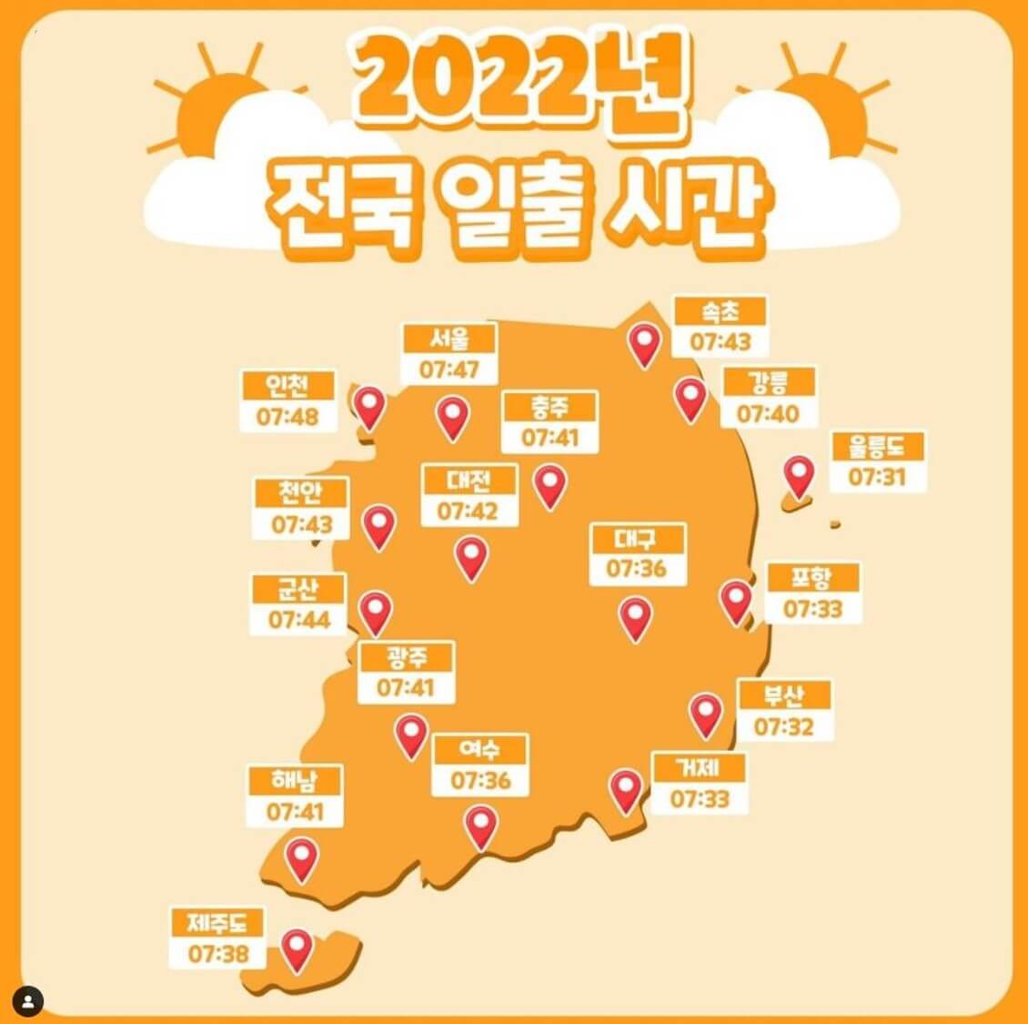 2022년 1월1일 전국일출시간