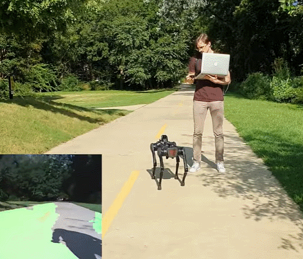  보도에서 장애물 피하며 특정 경로 찾아가는 4족 로봇  VIDEO:Learning to Navigate Sidewalks in Outdoor Environments
