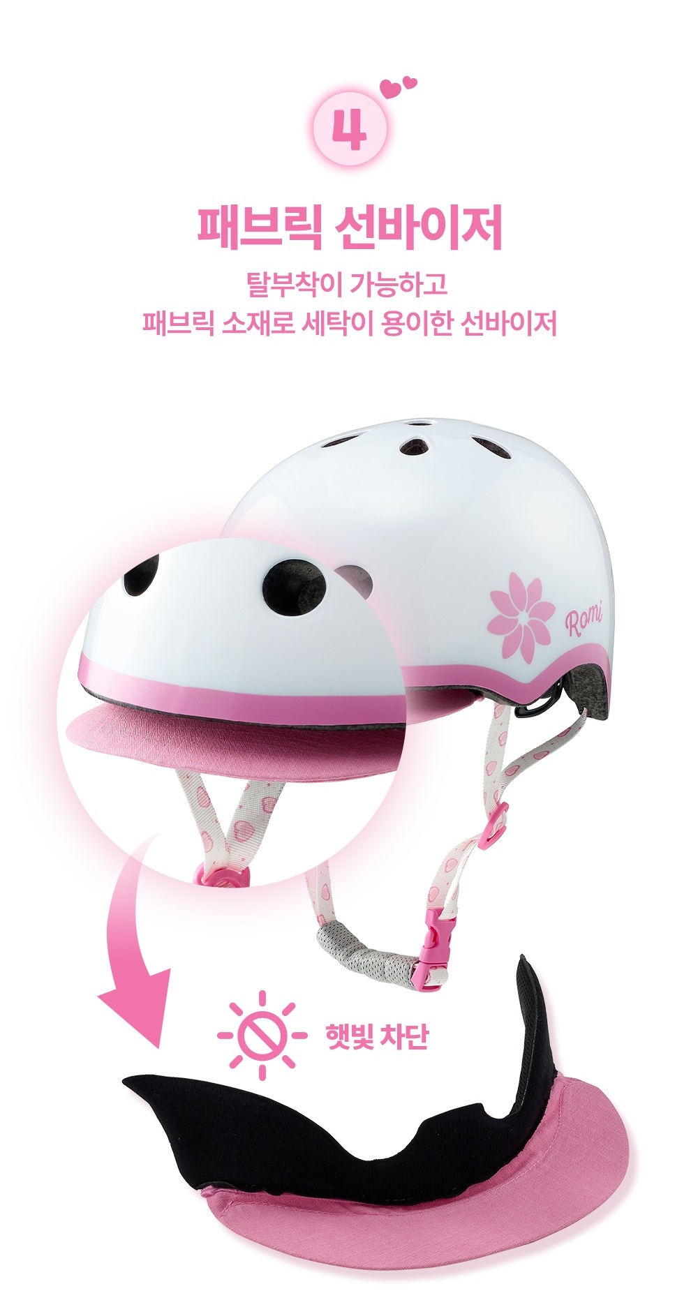 패브릭 소재로 세탁이 용이한 선바이저 탈부착
