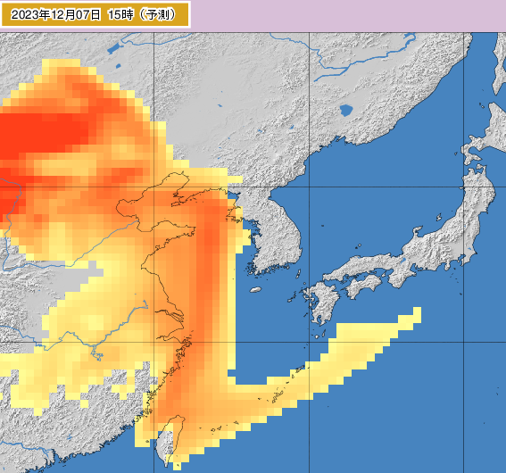 일본기상청-황사예측-황사예측정보-2023년-12월7일-15시-모습