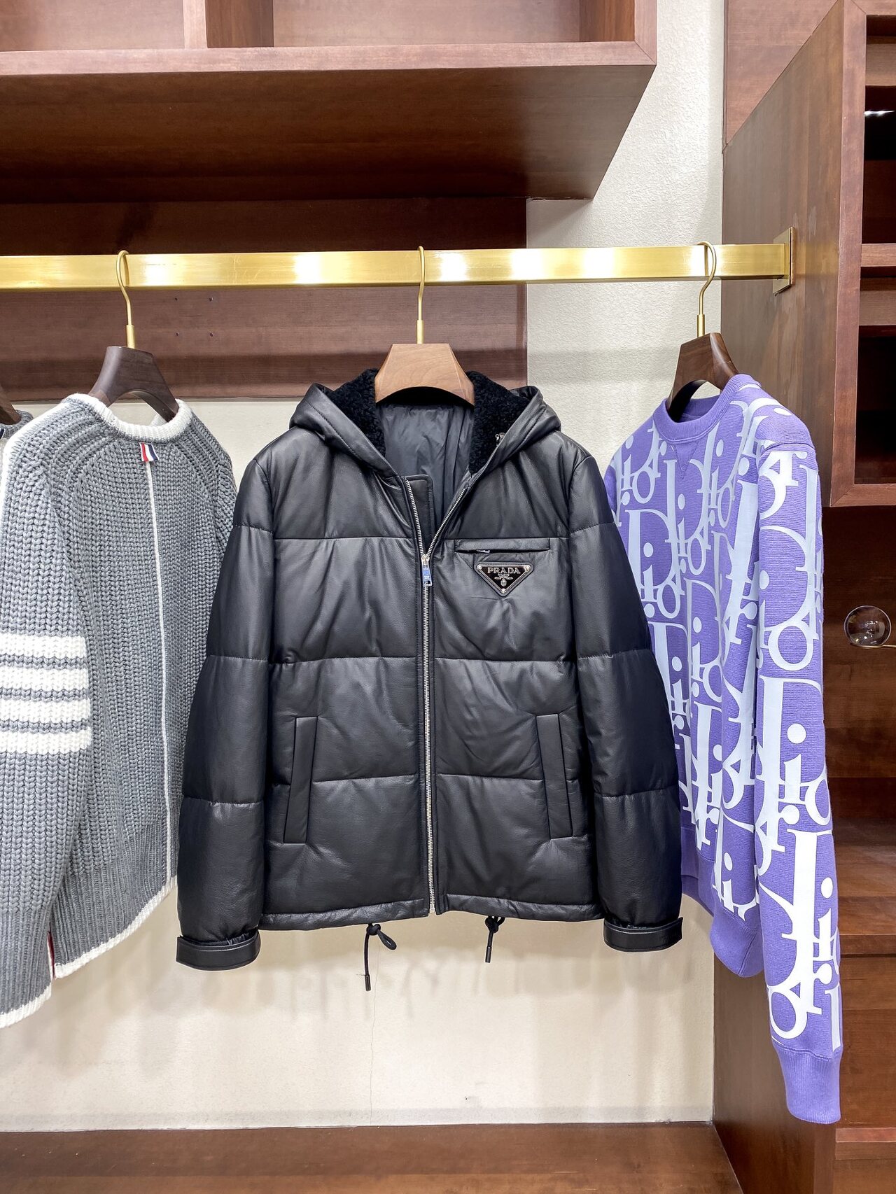  [PRADA] 프라다 가죽 후드 집업 보머 자켓
