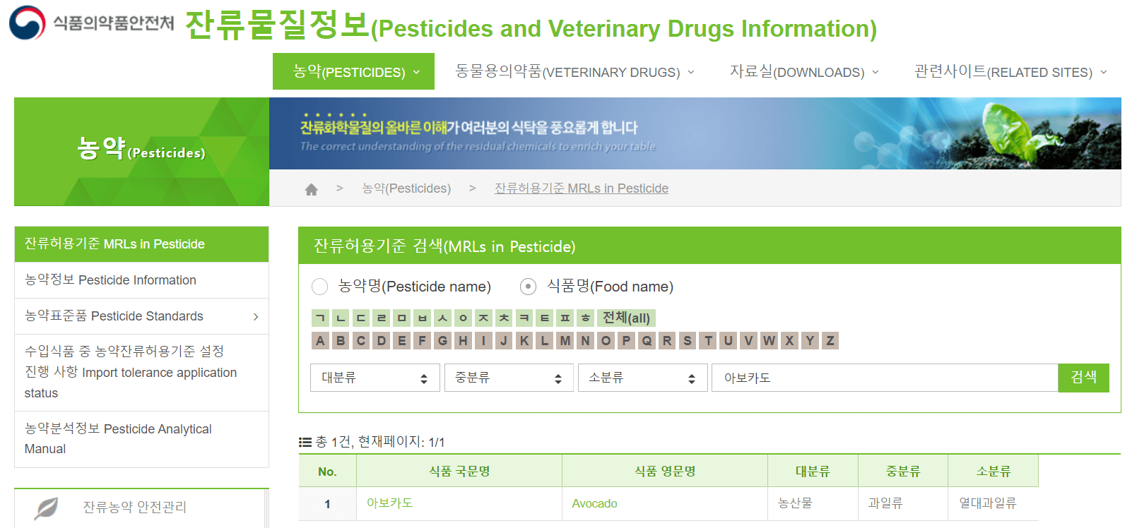 식품의약품안전처 잔류물질정보