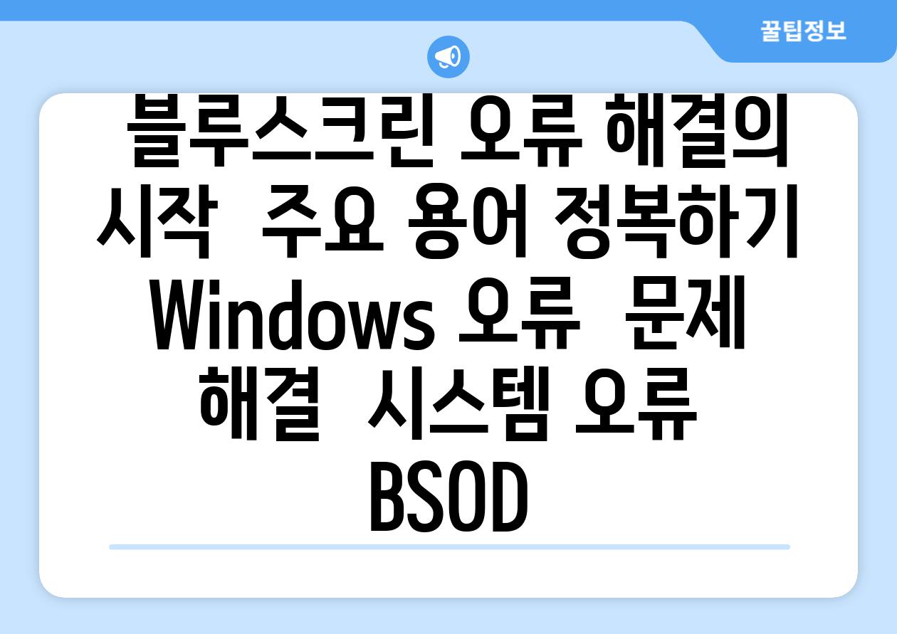  블루스크린 오류 해결의 시작  주요 용어 정복하기   Windows 오류  문제 해결  시스템 오류  BSOD