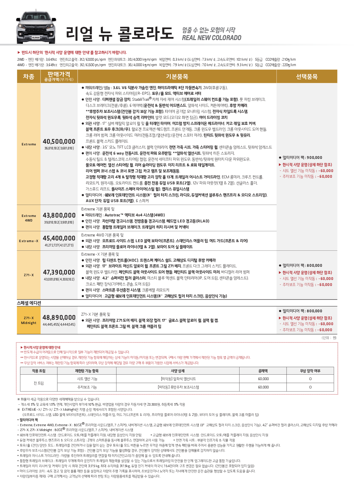 22.12 리얼뉴콜로라도 가격표1