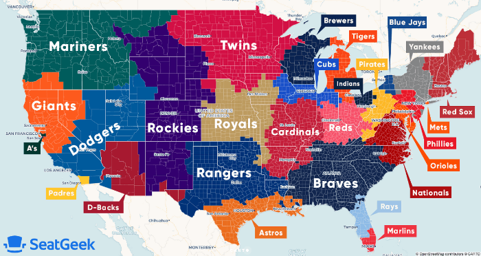 미국 프로야구&#44; MLB 최고인기 야구팀 (source: reddit.com & seatgeek.com)