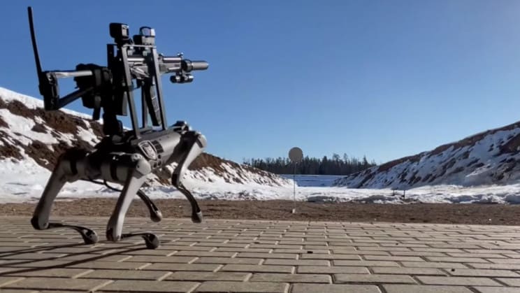 에서 개인이 만든 로봇 개가 총을 발사하면? Video shows a homemade robot dog firing gun. Should you be worried?