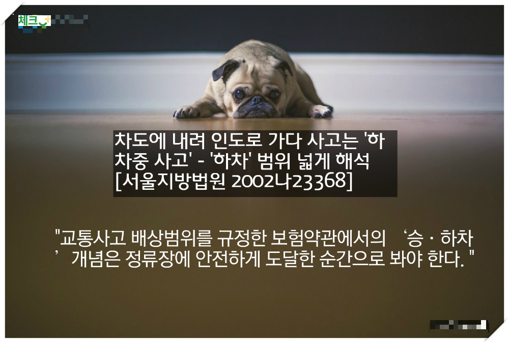 차도에 내려 인도로 가다 사고는 하차중 사고엥 해당한다