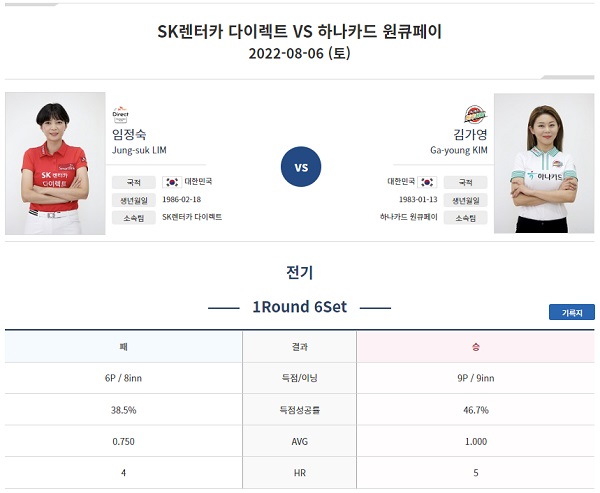 하나카드 원큐페이 VS SK렌터카 다이렉트 - 6세트 여자 단식 : 임정숙 VS 김가영