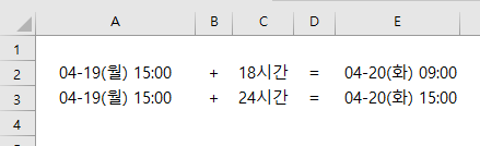  엑셀 시간 더하기 기능 함수 날짜표시하기
