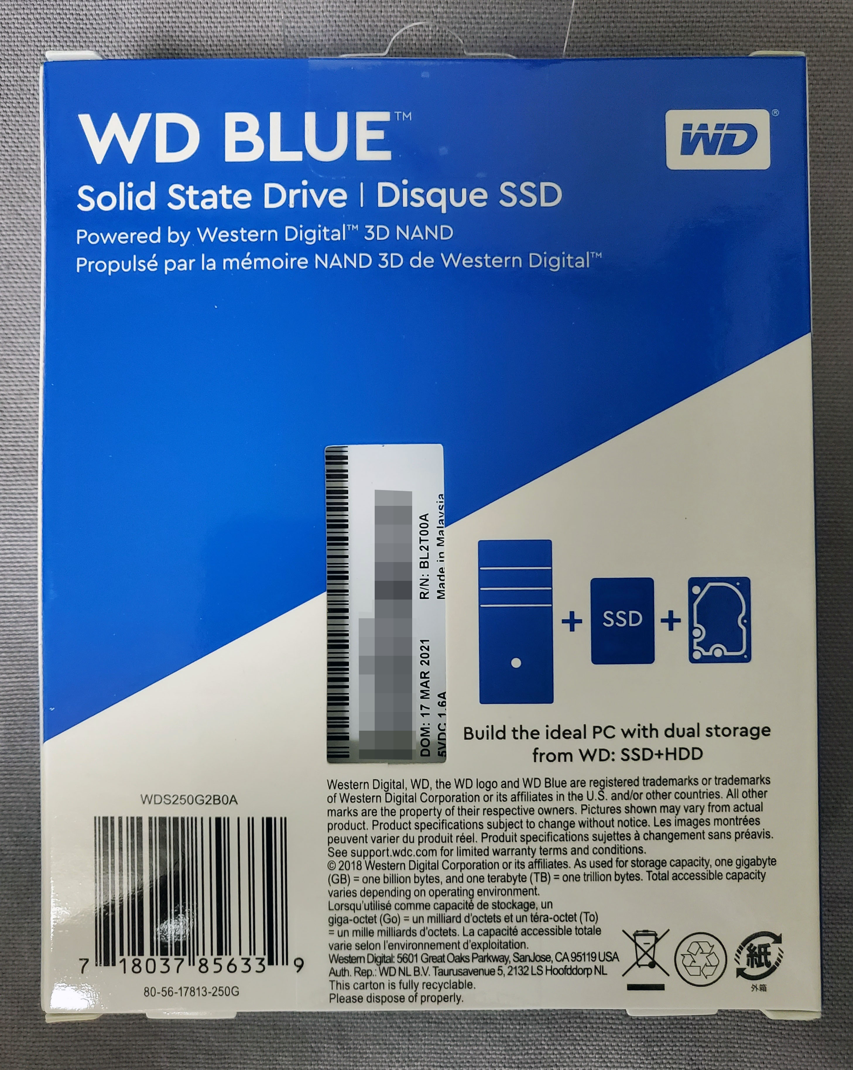 Western Digital Blue 250GB Package Back (WDS250G2B0A-00SM50)