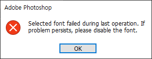  포토샵 오류해결 Selected font failed during last operation. If problem persists, please disable the font.