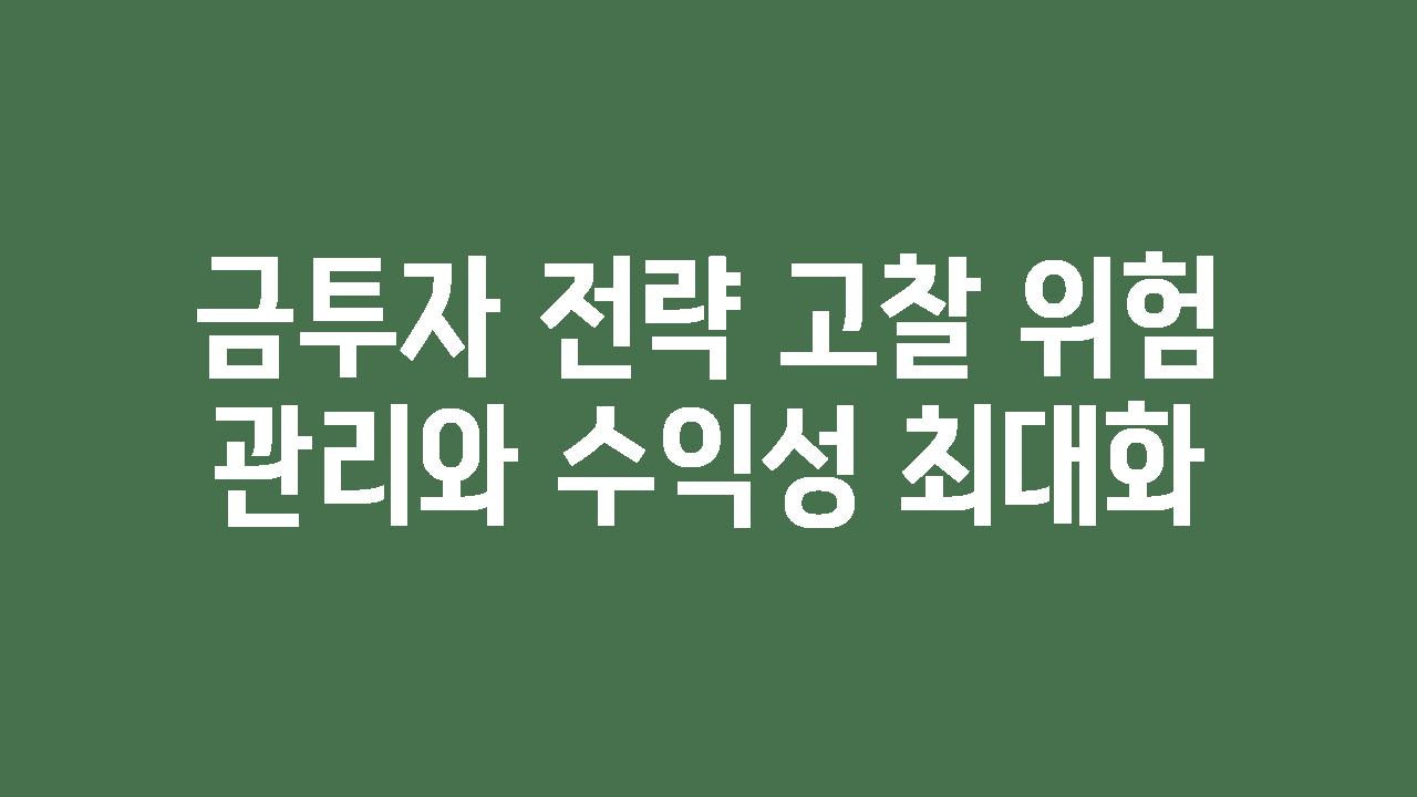 금투자 전략 고찰 위험 관리와 수익성 최대화