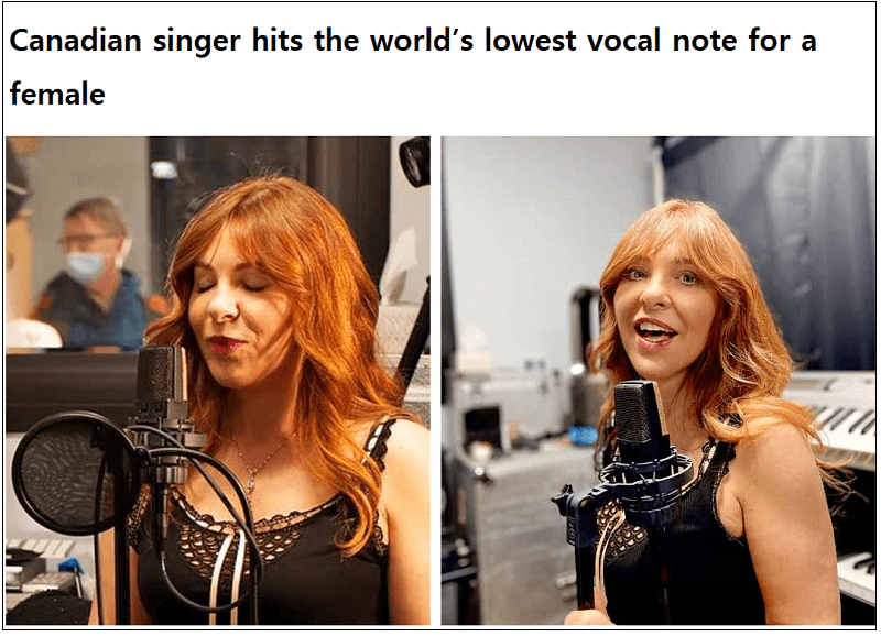  세계 최저음 발성 여성 기네스 기록에 올라 l Canadian singer hits the world’s lowest vocal note for a female
