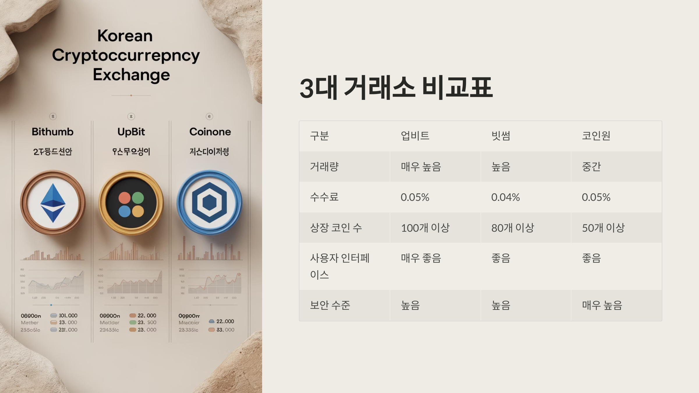 ⚖️ 업비트 · 빗썸 · 코인원 비교표