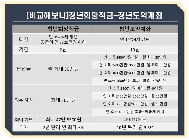  청년 희망 계좌와 도약저축 비교