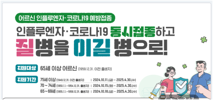 출처; 질병관리청 예방접종도우미, 2024 - 2025 절기 어르신 인플루엔자 국가예방접종 지원사업