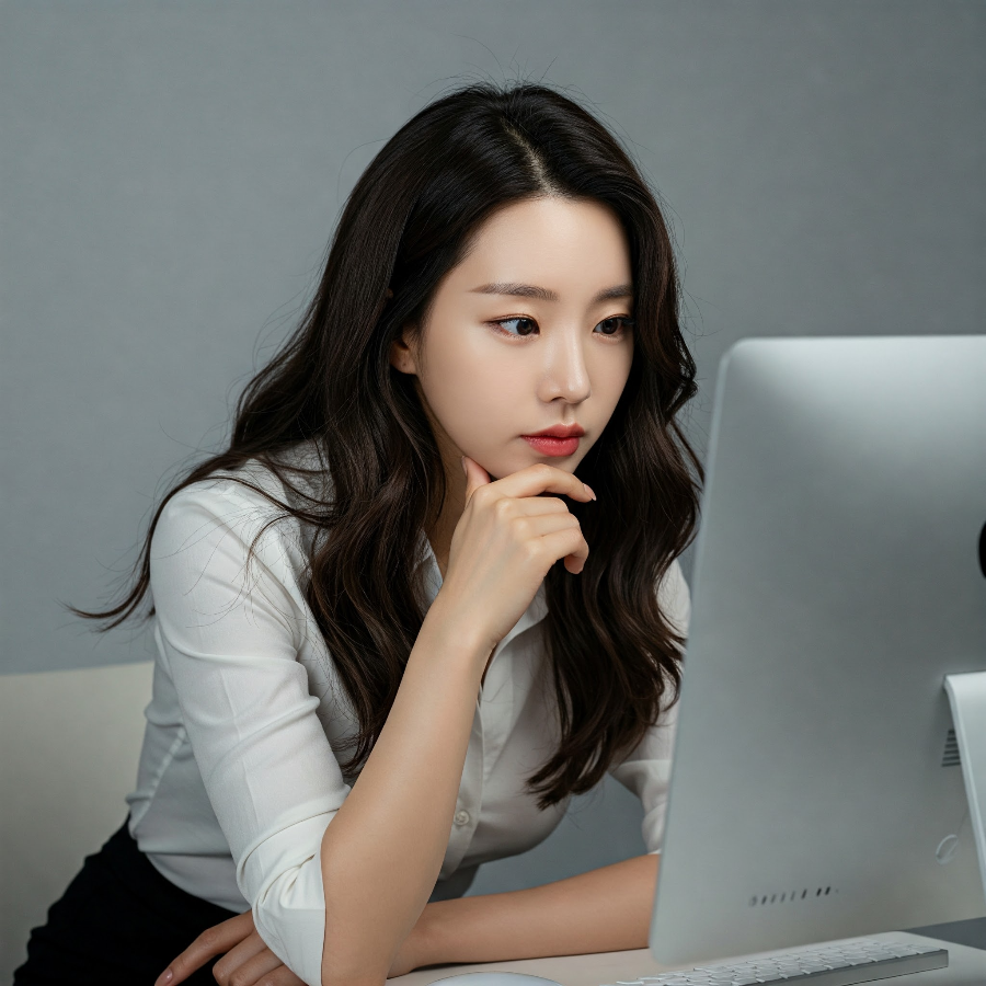 컴퓨터에 설치된 프로그램때문에 고민중인 여자