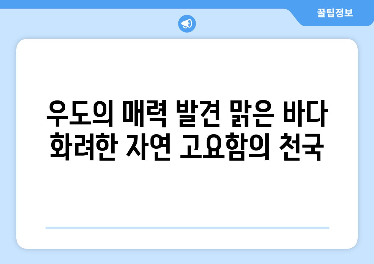 우도의 매력 발견 맑은 바다 화려한 자연 고요함의 천국